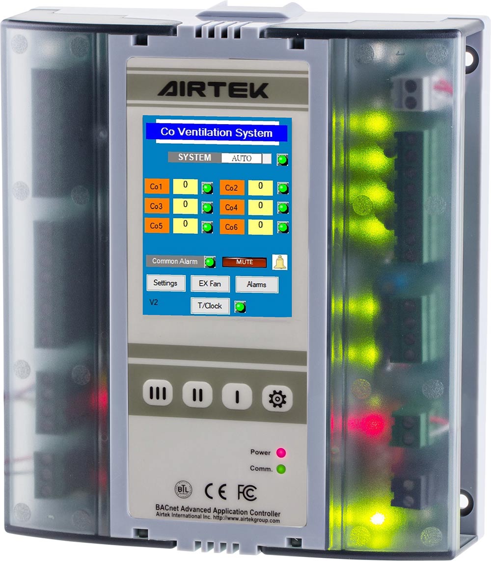 The Car Park Ventilation is controlled by Airtek's touch screen ventilation controller (CPES-2) complying with ASA1668 standards including scheduled purge times