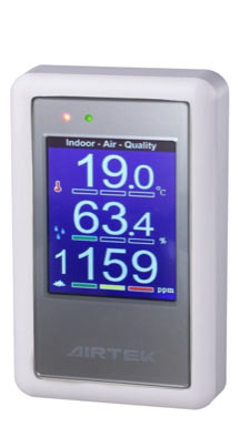QTR series sensor is a simple and compact wall mounting indoor Air Quality sensor providing a large screen readout of Co2, Temperature and Humidity.